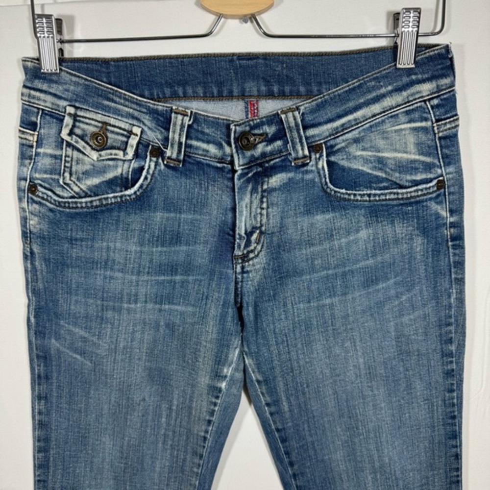 Mavi Mishka Jeans Women’s 29 Blue Low Rise Bootcut Y2K Flap Pocket Denim Casual - Picture 2 of 13